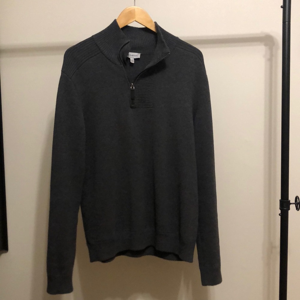 Le Château quarter zip dark grey luxury sweater, mens L